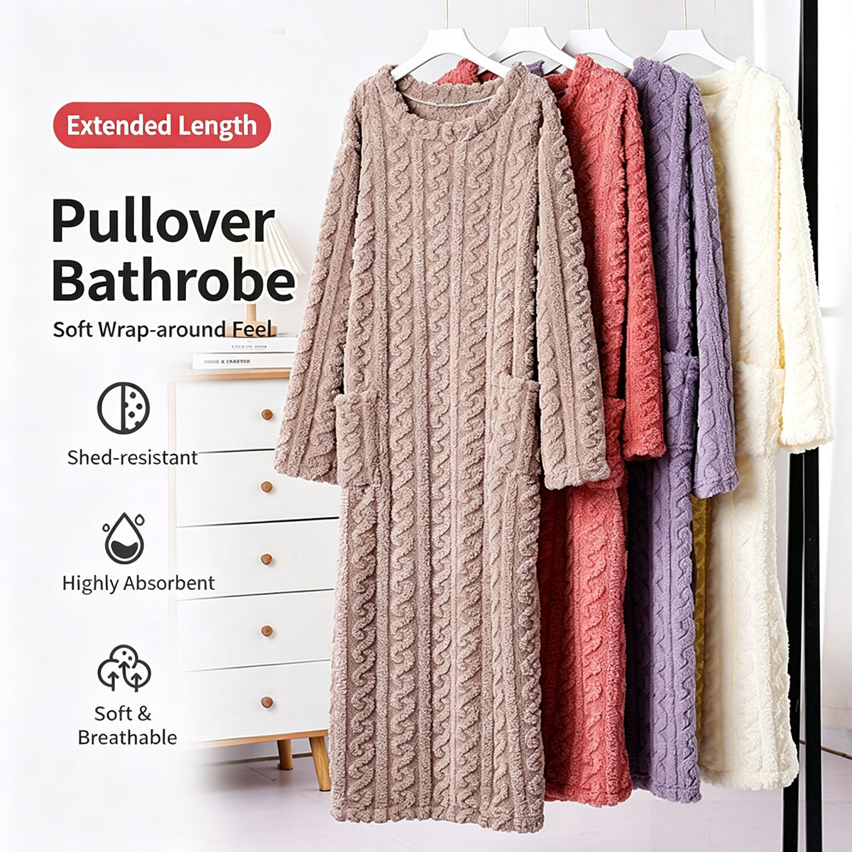 Bathrobe - فستان نوم شتوي من المخمل المرجاني،