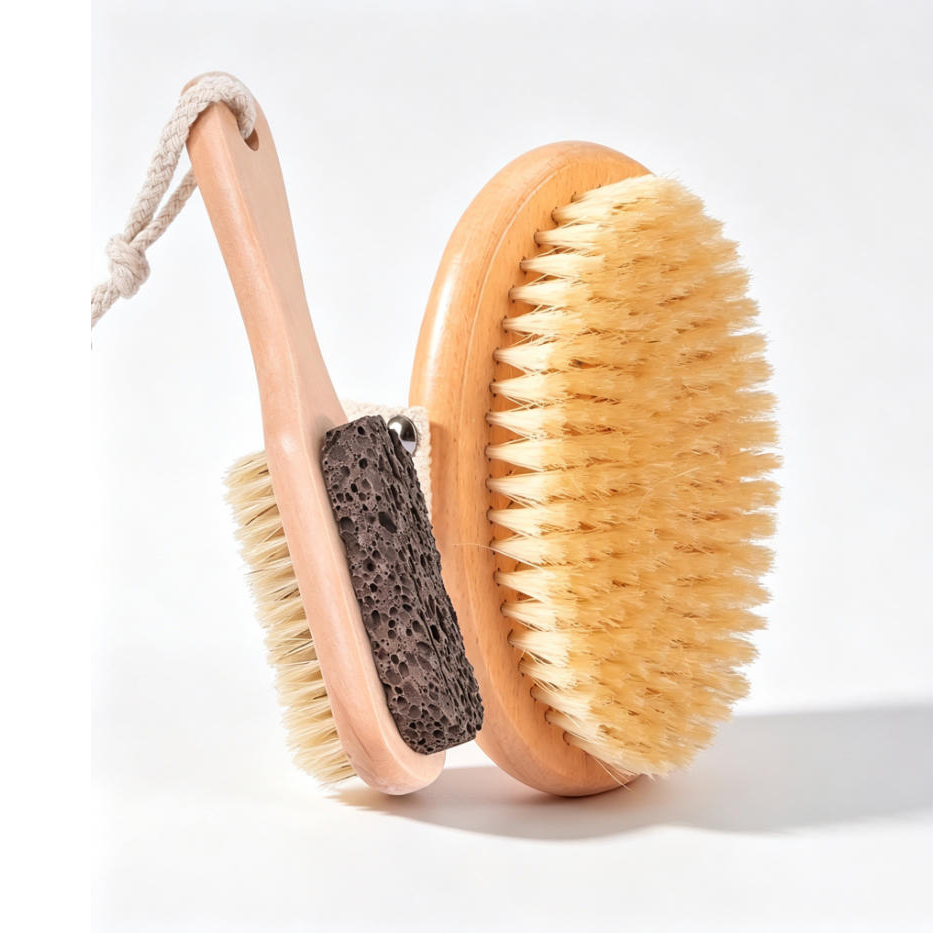 Body Brush - قطعتان: فرشاة للجسم للاستخدام الجاف ومبرد