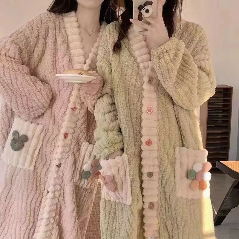 Bathrobe - المرأة مبطن سميكة الدافئة رداء الشتاء